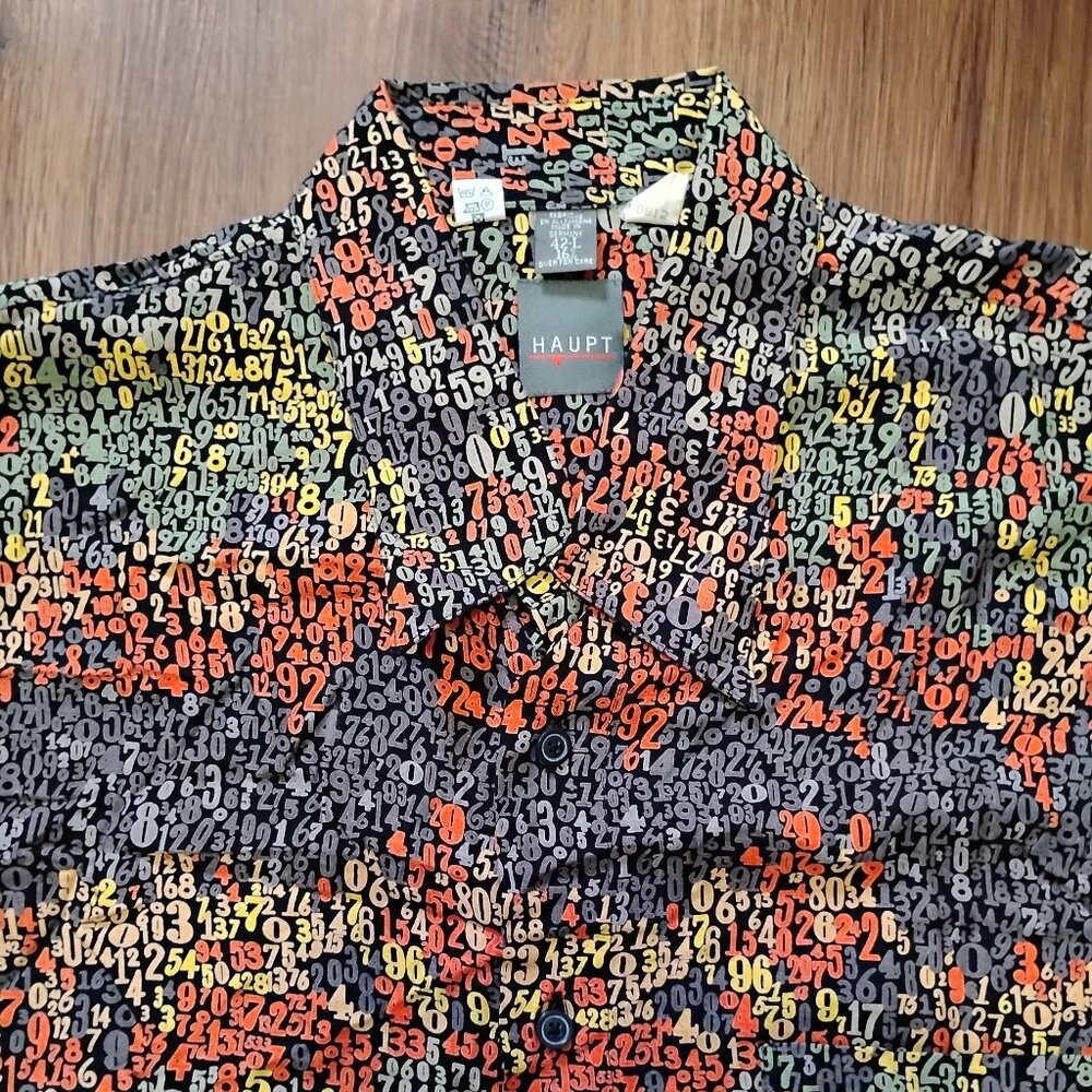 Vintage Haupt Numbers Digits Button Shirt Short Sleeve